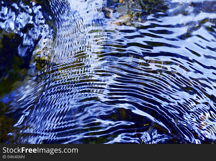 Background of blue colored ripples on water stream