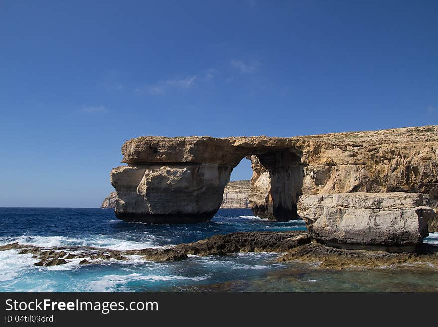 The famous stone arch, Azure Window, in Gozo, Malta.