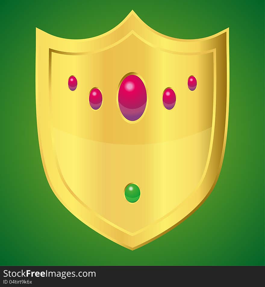 Golden shield with rubies and emeralds ( clipart)