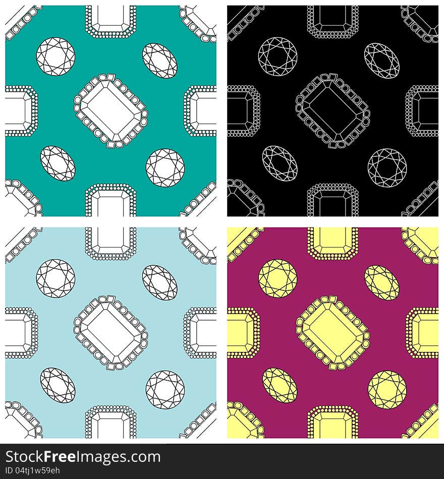 Set of luxury seamless patterns with gems and jewels. Set of luxury seamless patterns with gems and jewels