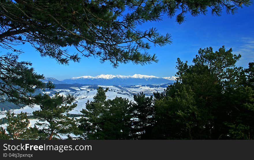 High Tatras mountains from hill Mnich near city Ruzomberok, Slovakia