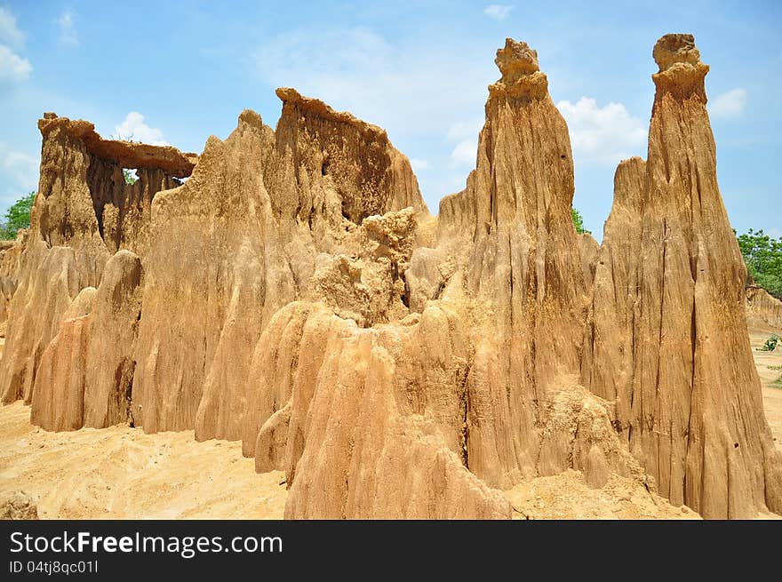 Lalu is Sakaeo Province of Thailand. They are an amazingly beautiful site of nature wonder. At this natural attraction, some part of the soil is still hard and has been eroded into shapes similar to a wall or pillars.