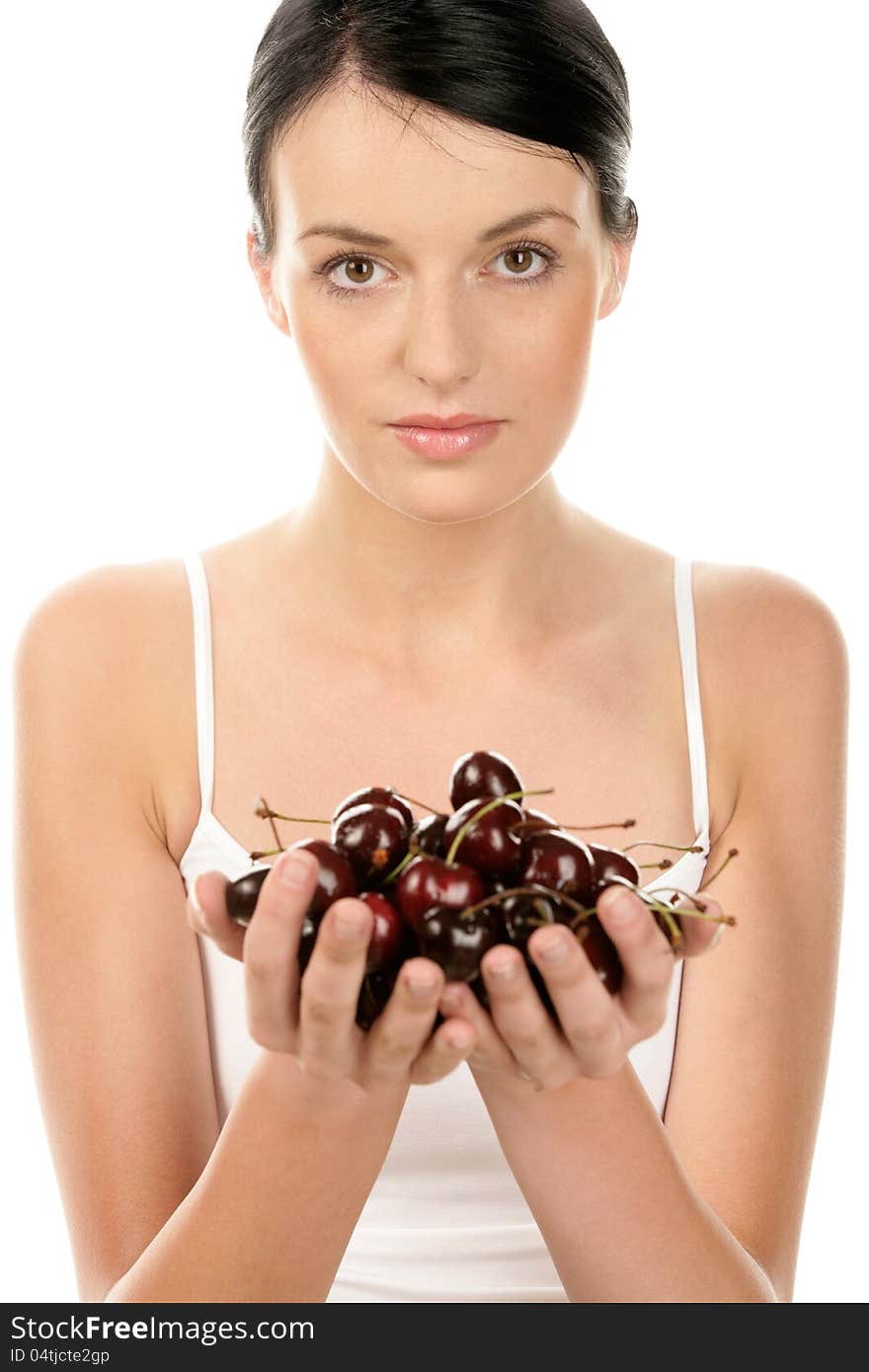 Portrait of young woman wirh cherries. Portrait of young woman wirh cherries