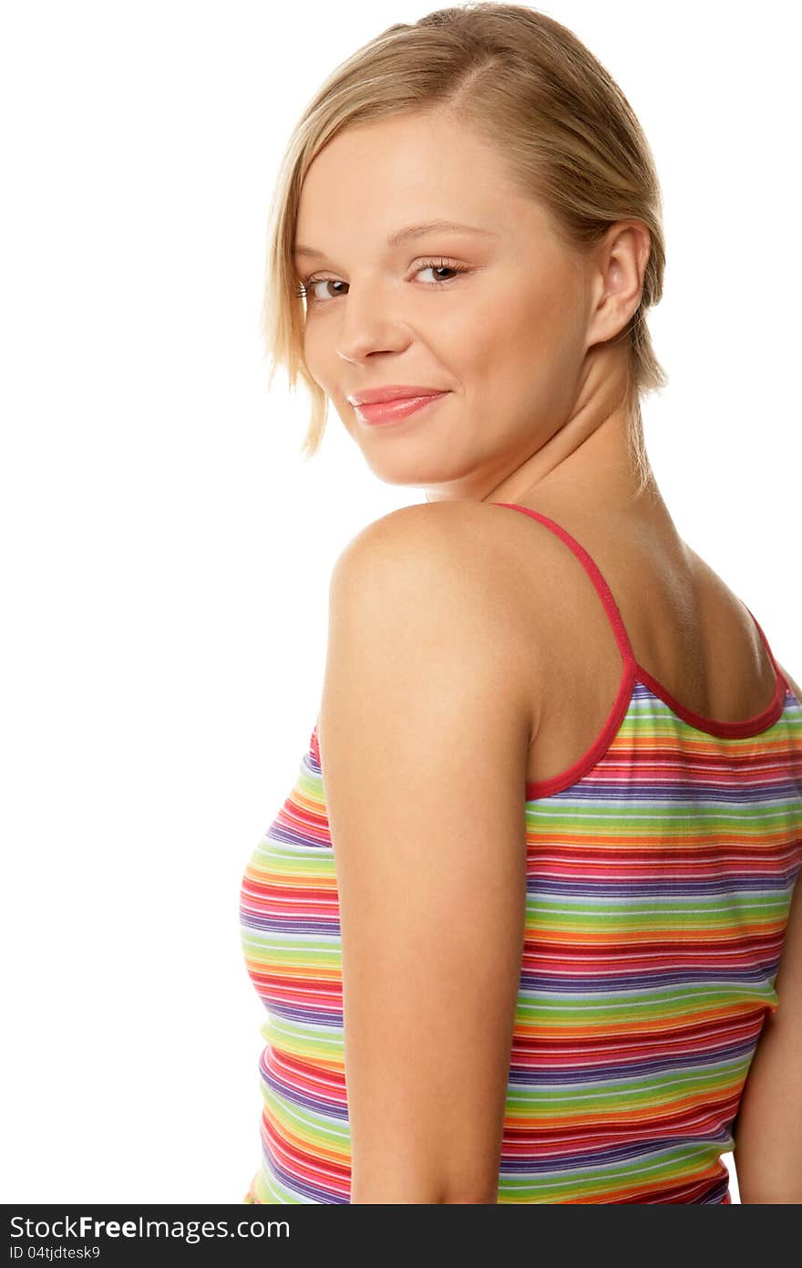 Portrait of young woman isolated on white background