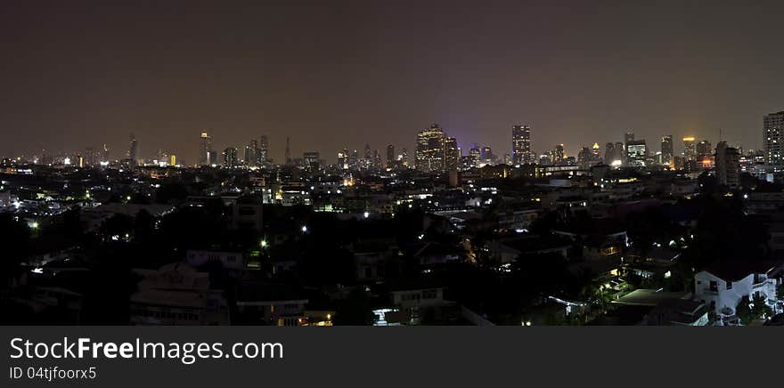 Panorama of Bangkok city downtown, a capital city of thailand at night