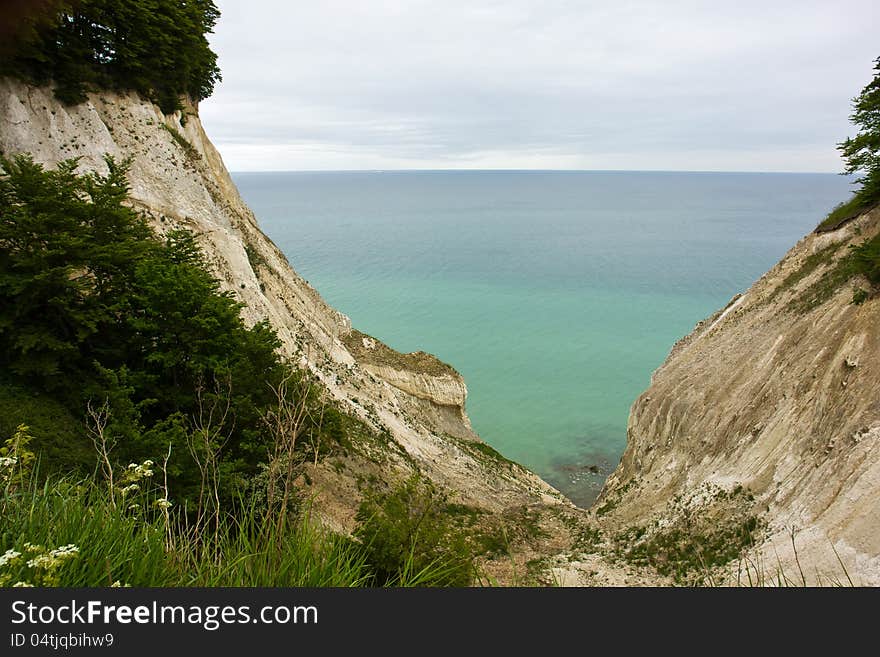 The White Cliffs of Moen Denmark nature attraction by the Baltic Sea. The White Cliffs of Moen Denmark nature attraction by the Baltic Sea