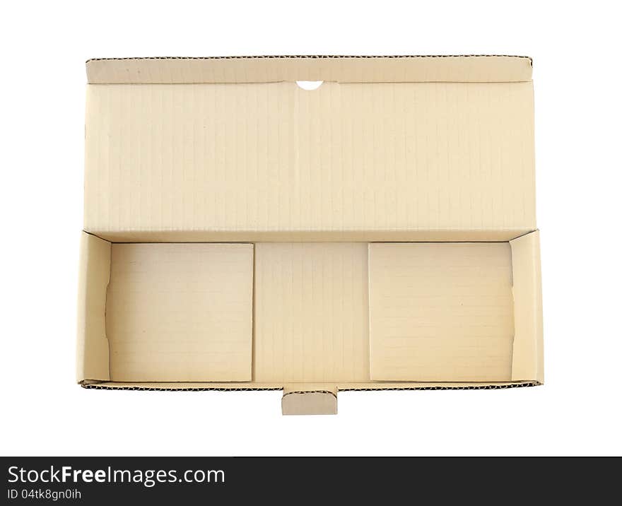 Top view of carton box isolated on white background