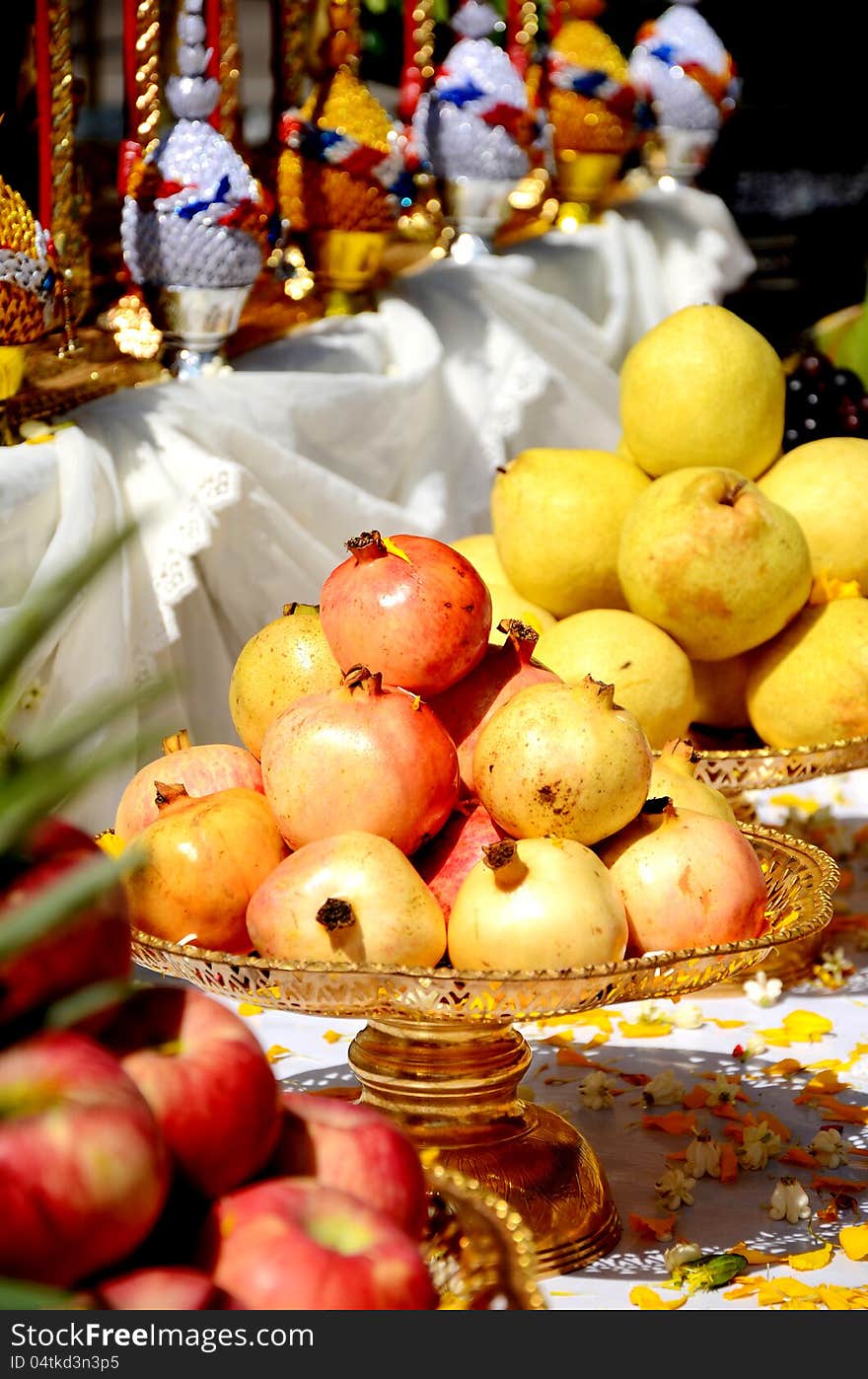 Pomegranates and pears.