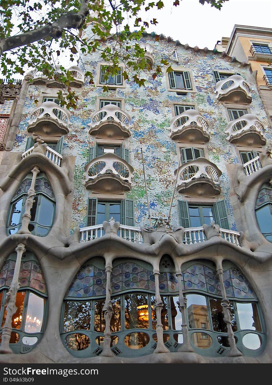 Batllò house, designed by Gaudì in Barcelona, view of the facade