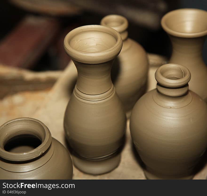 Clay Pots Ready To Be Baked And Painted