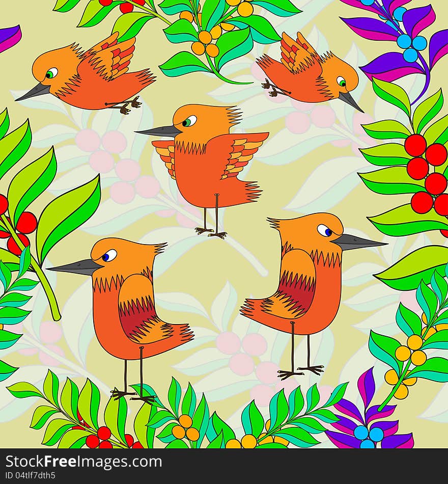 Little birds sing songs. Vector illustration. Seamless texture. Little birds sing songs. Vector illustration. Seamless texture.