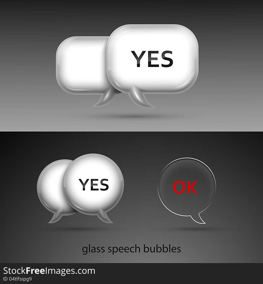 Set of realistic glass speech bubbles