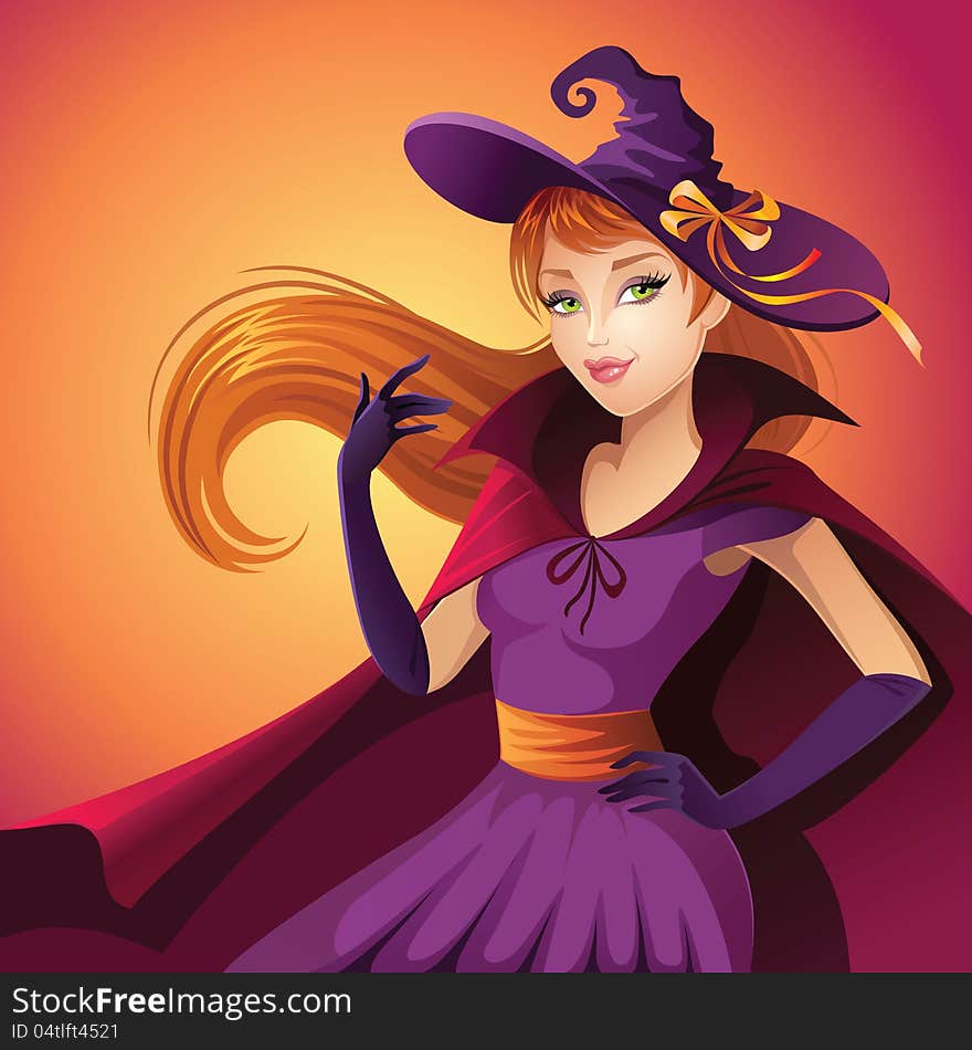 Vector character cute Halloween witch. Vector character cute Halloween witch