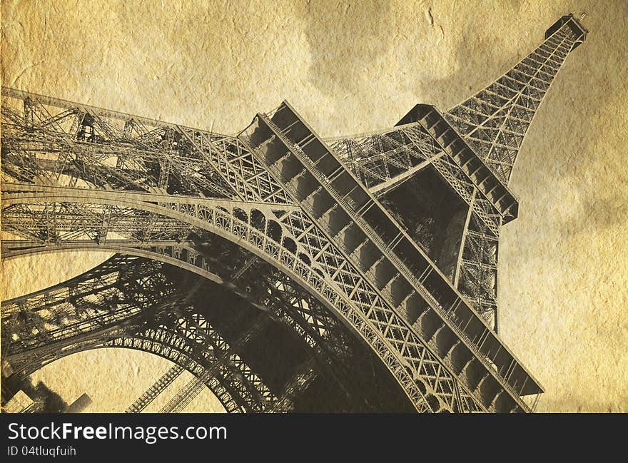 Retro postcard of Tour Eiffel