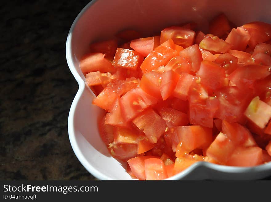 Chopped red tomatoes ready to consume