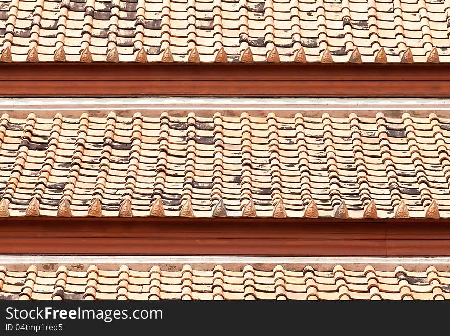 Modern tiles roof at old temple in Thailand.