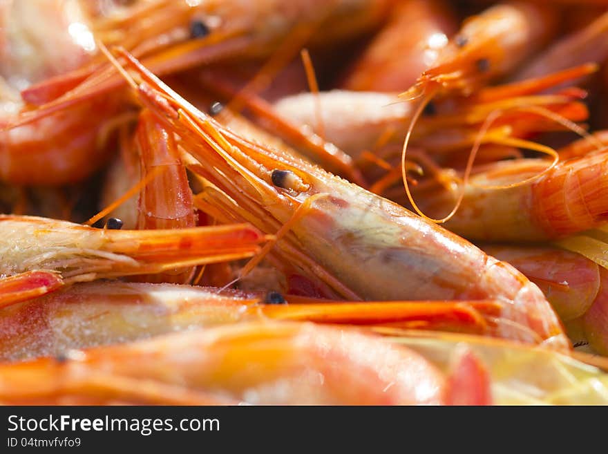 Boiled shrimps are waiting in the wings to be eaten