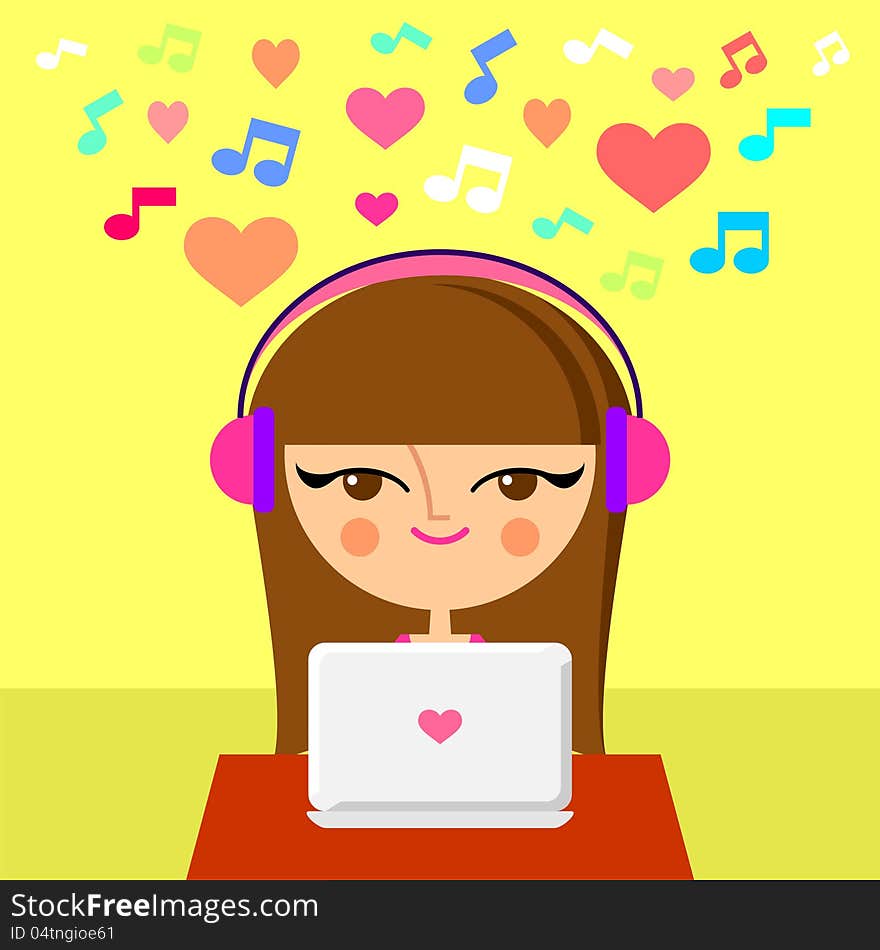 Cute Girl Listening To Music