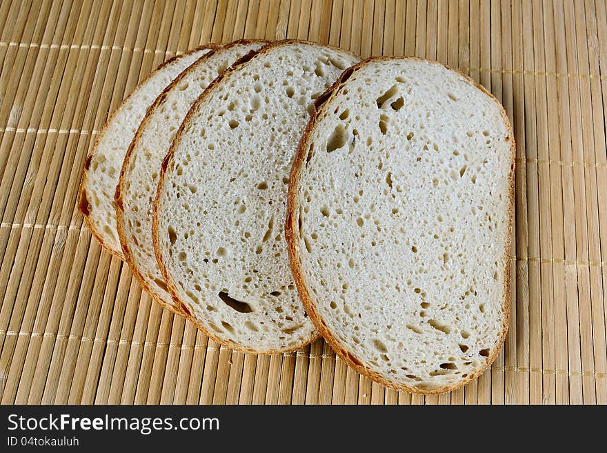 Bread chunks on a mat