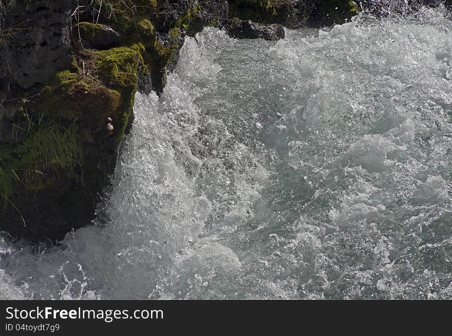 Closeup of the rough water in the river rapids.