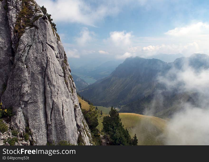 Stone cliff in the Swiss Alps