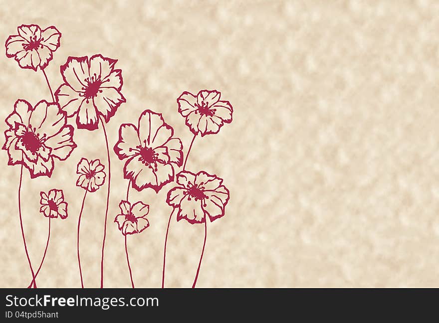 Stylized maroon flowers on an unusual light beige background