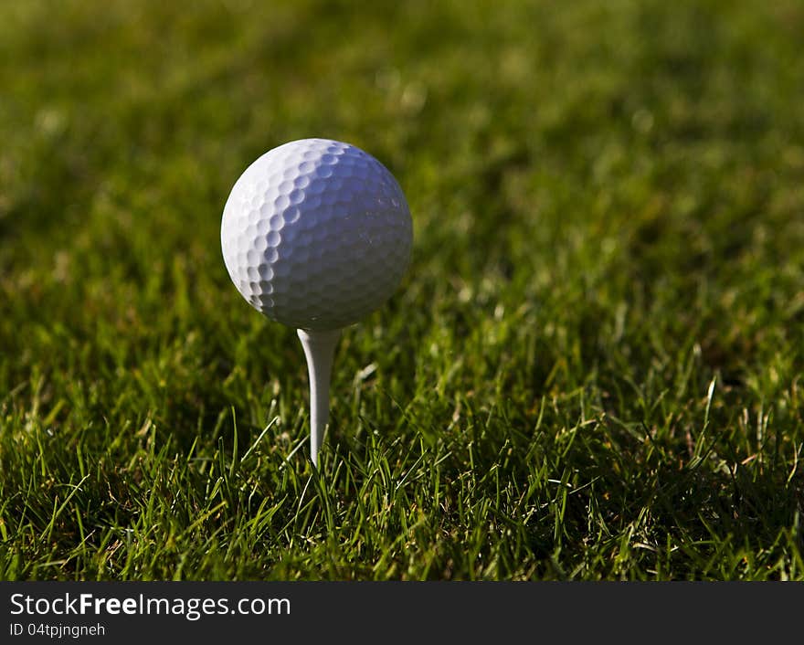 Golf Ball on Tee at Course. Golf Ball on Tee at Course