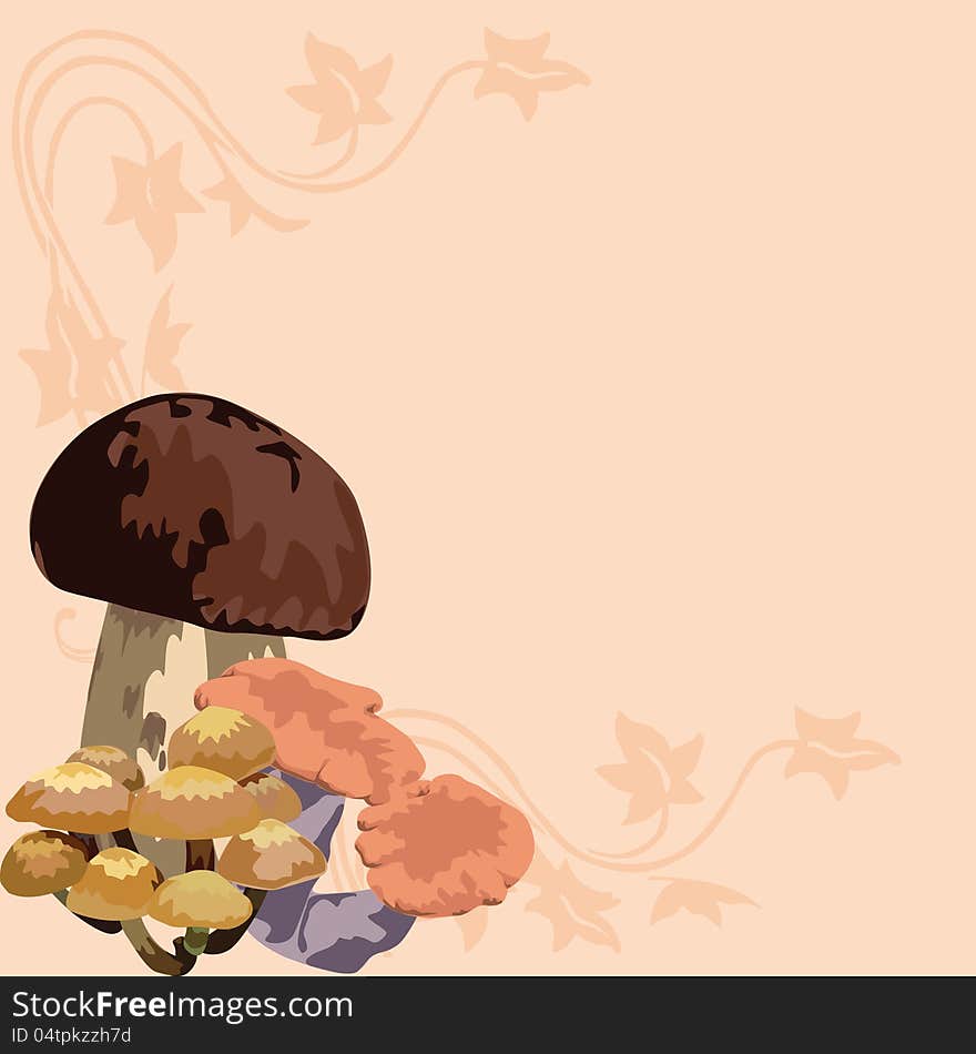 Autumn Background With Mushrooms