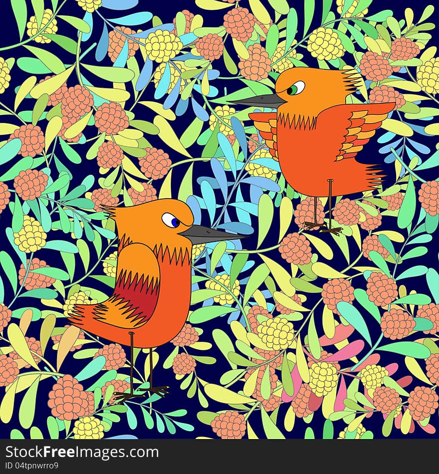 Little birds sing songs. Vector illustration. Seamless texture. Little birds sing songs. Vector illustration. Seamless texture.