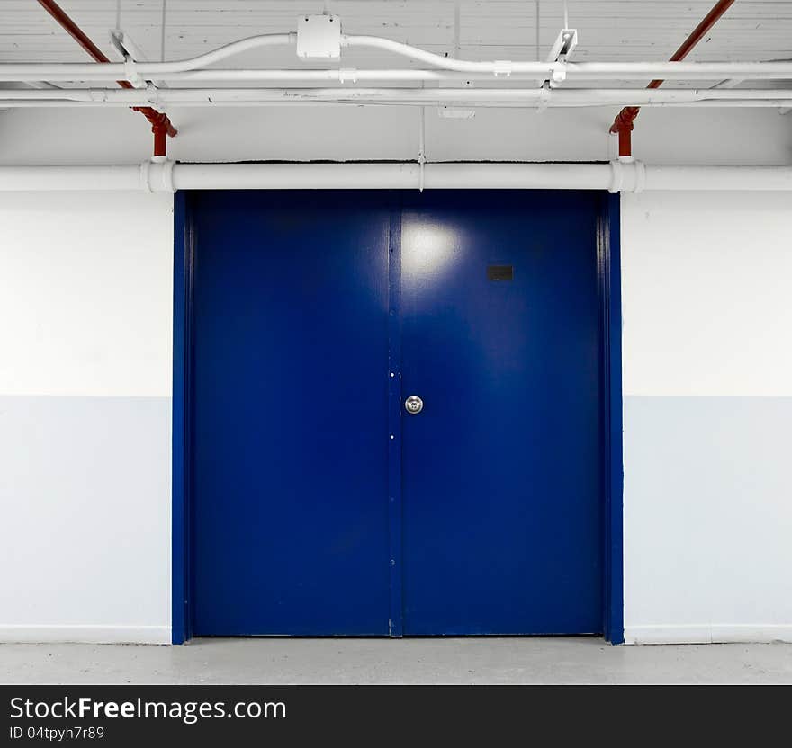 Blue Door of a freight elevator