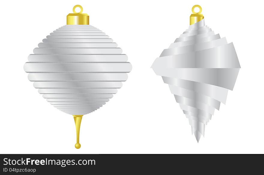 Illustrated traditional looking silver Christmas ornaments. Illustrated traditional looking silver Christmas ornaments