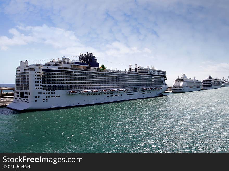 Cruises tied up in the cruises dock of the port of Barcelona