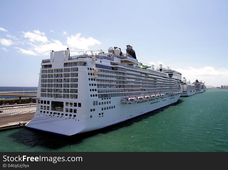 Cruises tied up in the cruises dock of the port of Barcelona