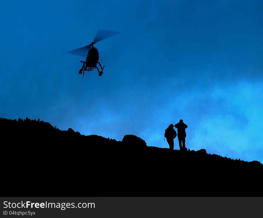 Helicopter in the mountains