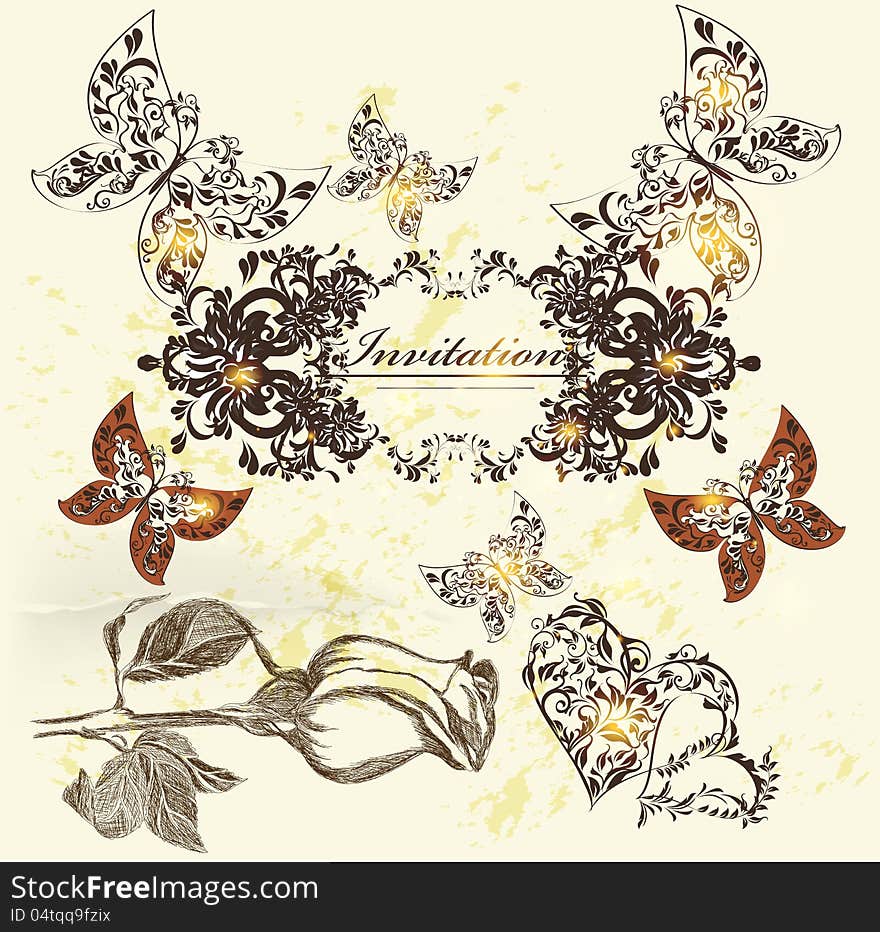 Decorative invitation card for elegant design. Calligraphic vector. Decorative invitation card for elegant design. Calligraphic vector