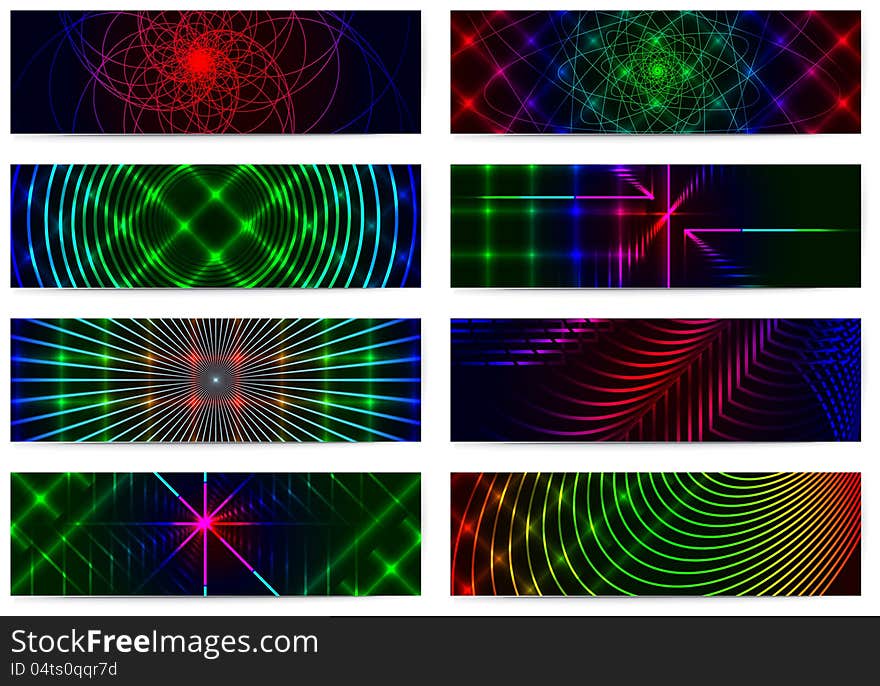 Set of horizontal elegant iridescent banners.