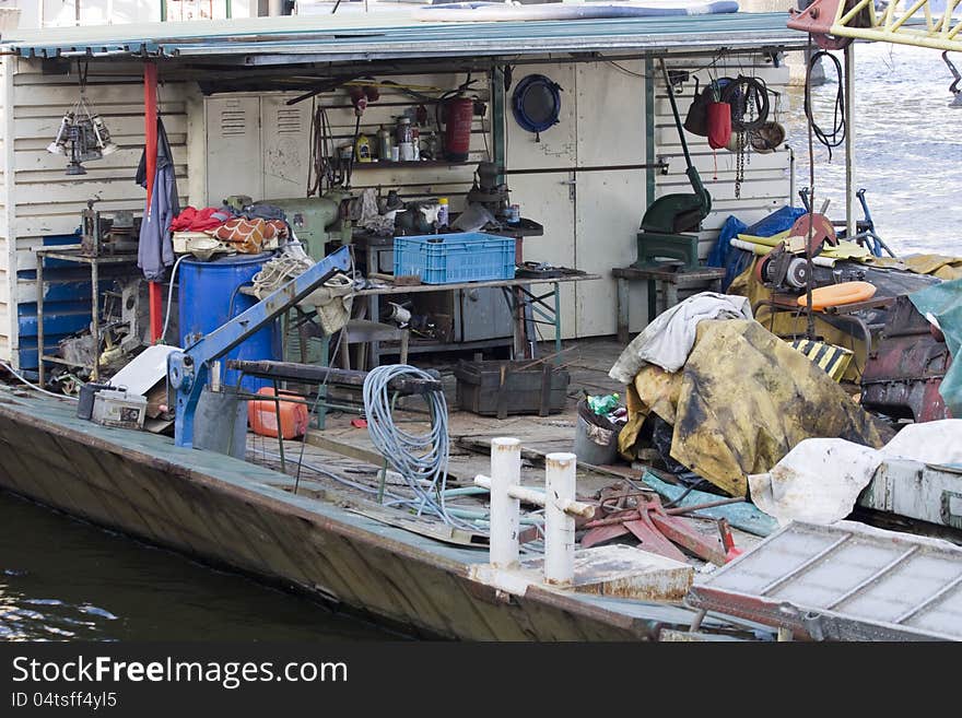 Ship with tools on board. Ship with tools on board