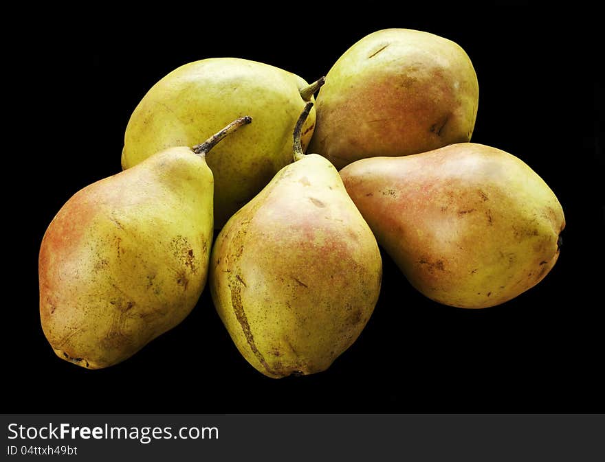 Fresh pears over  black background