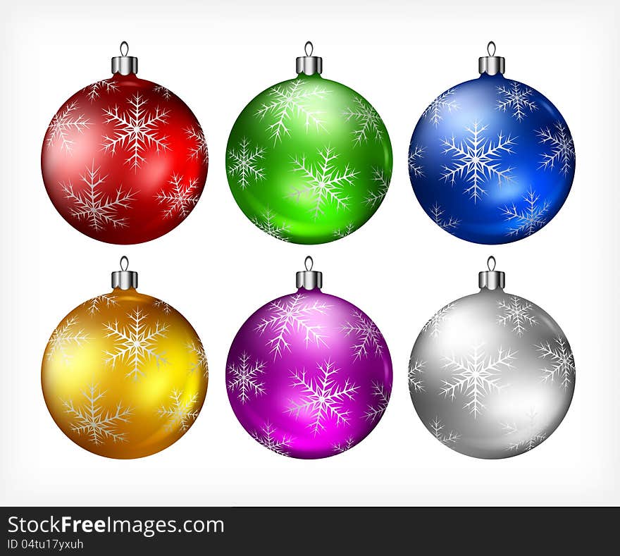 Christmas baubles on white