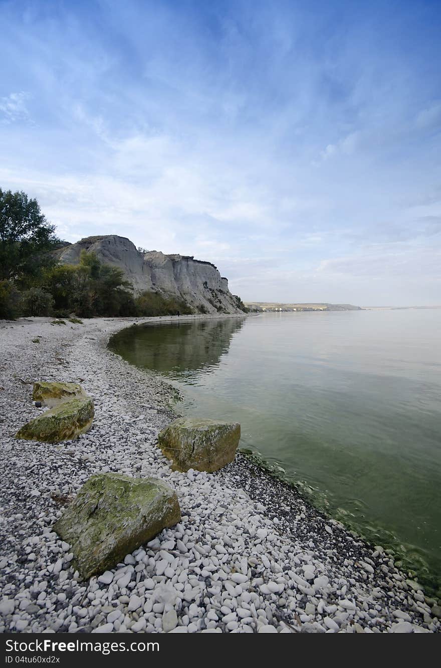 Volga River, near the village of Golden, Saratov region is very high, for there are a lot of large and small stones. Volga River, near the village of Golden, Saratov region is very high, for there are a lot of large and small stones.