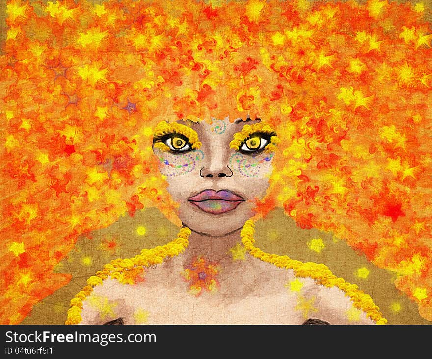 Fantasy illustration of abstract autumn red haired girl. Fantasy illustration of abstract autumn red haired girl.