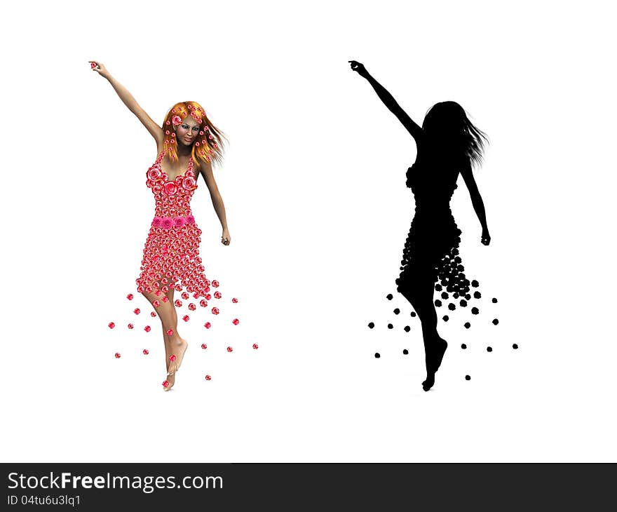 Illustration of happy 3d girl in dress of flower. Illustration of happy 3d girl in dress of flower.