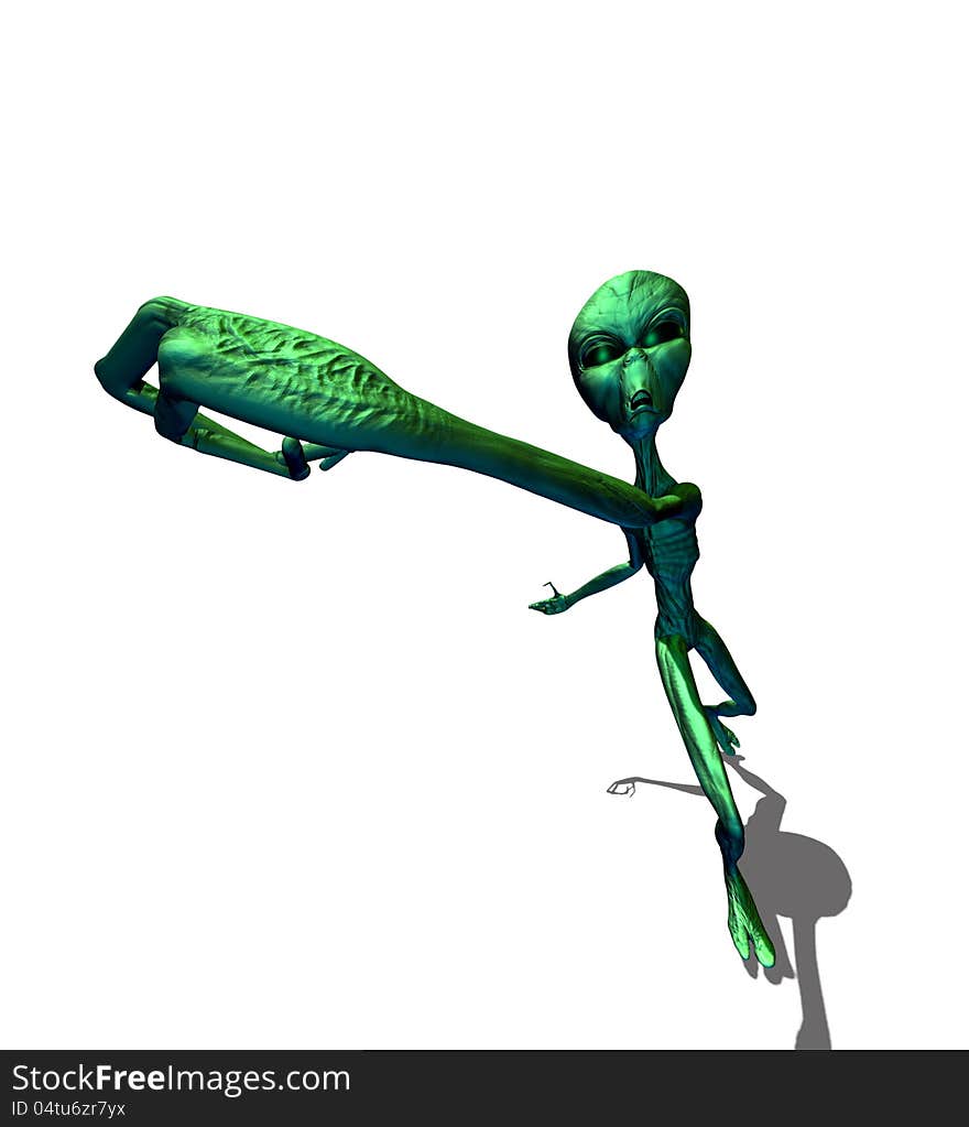 Green Alien With Hand Hold Something