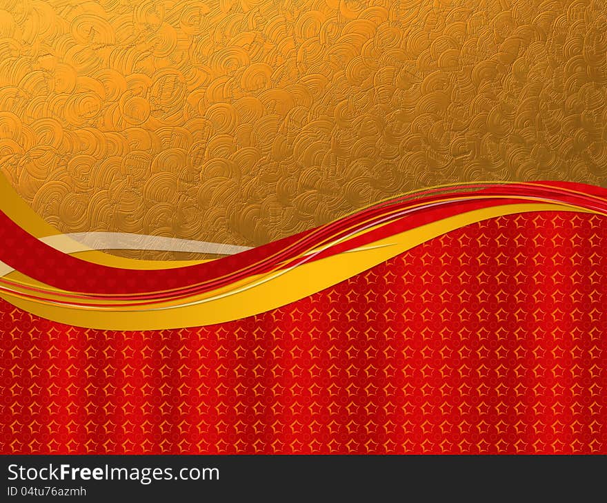 Abstract beautiful holiday background with gold stars and ribbons.