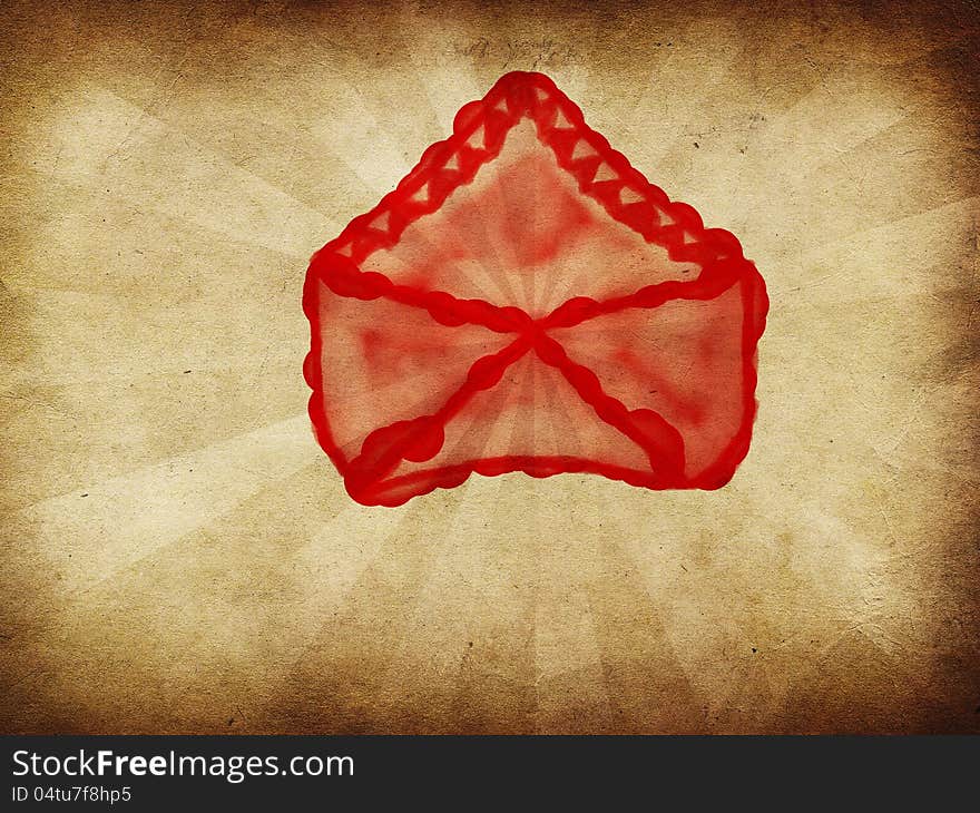 Abstract illustration of red painted envelope on grunge background. Abstract illustration of red painted envelope on grunge background.