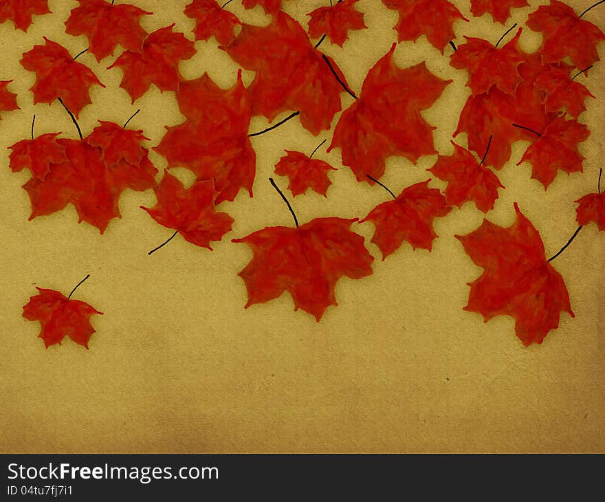 Grunge illustration of autumn leaves on paper background. Grunge illustration of autumn leaves on paper background.