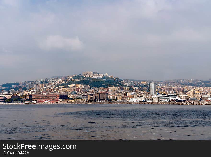 View of Naples from the sea at nasty day, Italy. View of Naples from the sea at nasty day, Italy