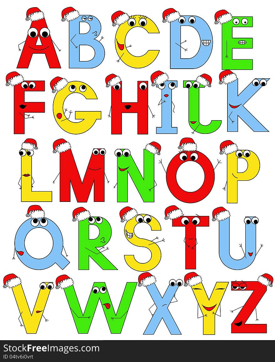 Funny latin alphabet in santa caps