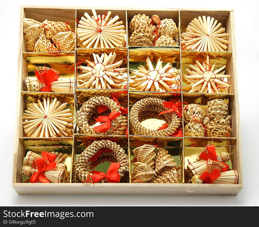 Christmas decoration - wooden box with full of garnish