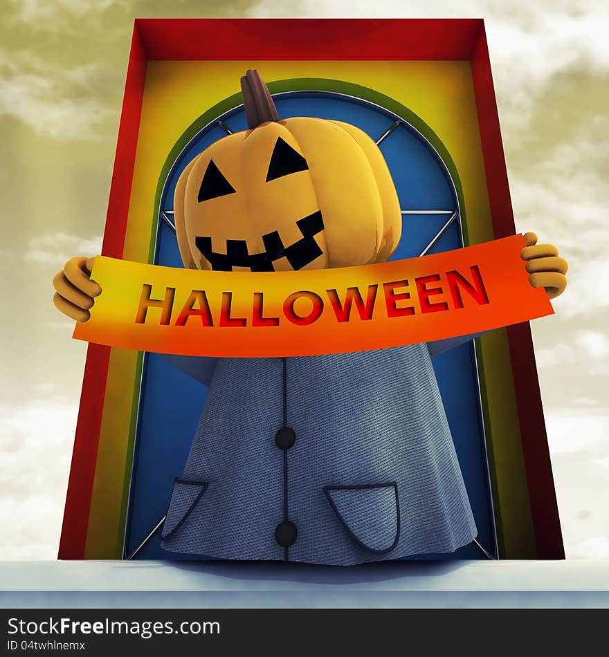 Halloween pumpkin witch holding  stripe